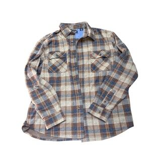 Men’s Chaps Flannel Button-Up Shirt – Brown/Blue/Tan Plaid – Size XL- Fall
